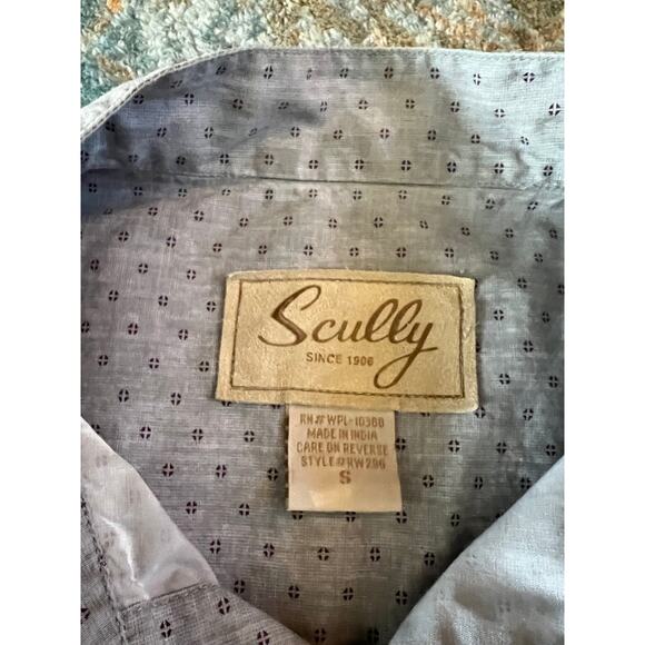 Scully Men’s Gray Microprint Band Collar Shirt, S - Picture 4 of 5